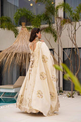 Elegant White Designer Gown in Chinon Silk with Sequins & Coding Work + Dupatta