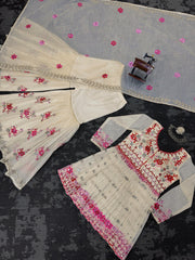 Elegant White Designer Suit with Sharara and Dupatta - Chanderi Cotton & 9MM Sequin Work