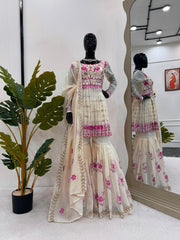 Elegant White Designer Suit with Sharara and Dupatta - Chanderi Cotton & 9MM Sequin Work