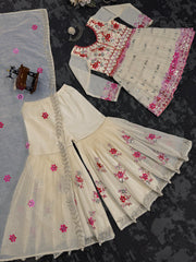 Elegant White Designer Suit with Sharara and Dupatta - Chanderi Cotton & 9MM Sequin Work