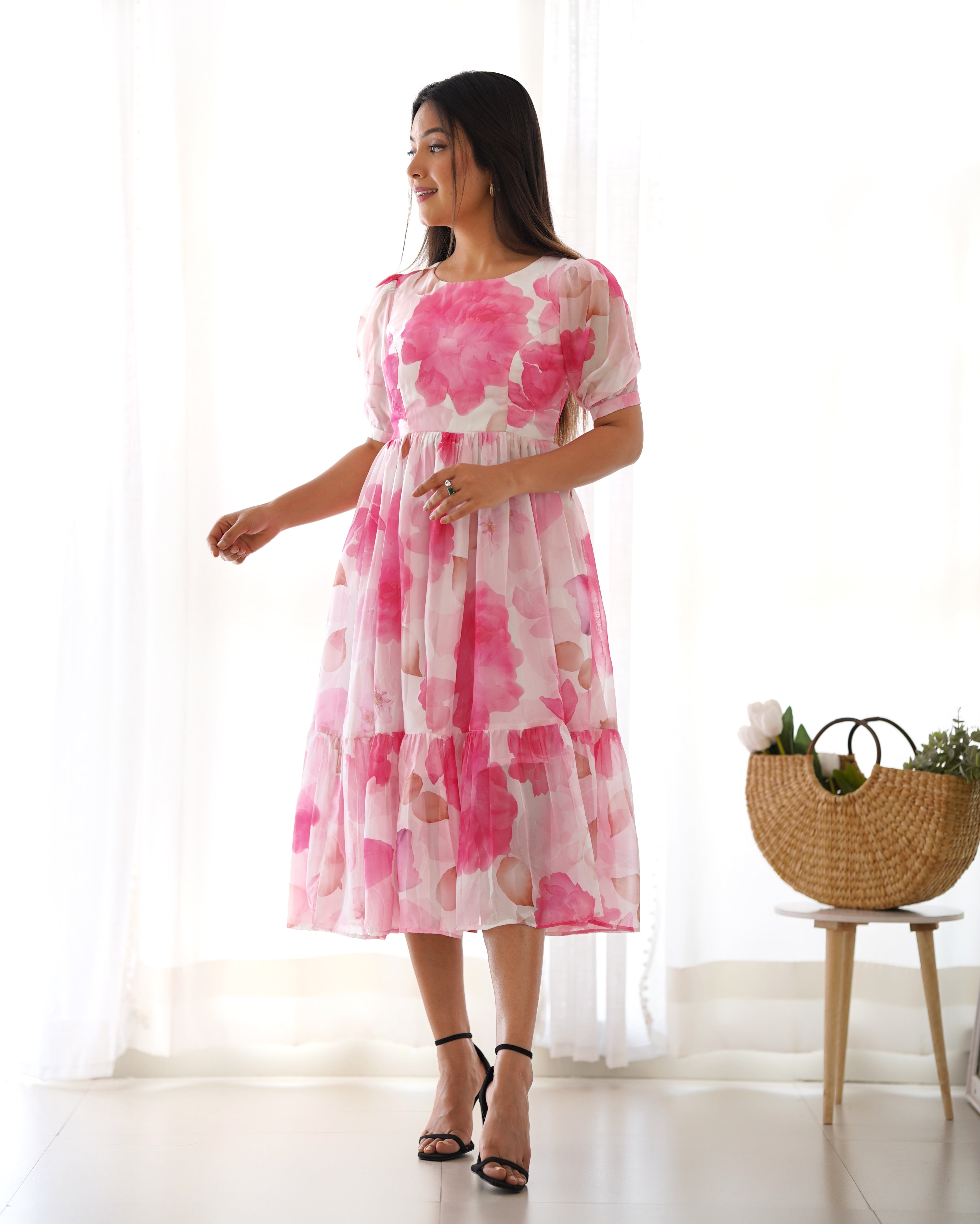 Elegant White Floral Organza Silk One-Piece Dress Ready to Wear ManMohit Fashion Elegant White Floral Organza Silk One-Piece Dress Ready to Wear ManMohit Fashion