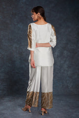 Elegant White Printed Linen Satin Co-Ord Set | Chic & Comfy | Ready to Wear Top + Pant (XS–XXL)