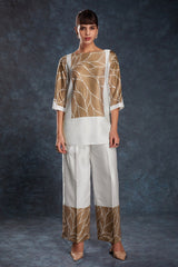 Elegant White Printed Linen Satin Co-Ord Set | Chic & Comfy | Ready to Wear Top + Pant (XS–XXL)