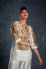 Elegant White Printed Linen Satin Co-Ord Set | Chic & Comfy | Ready to Wear Top + Pant (XS–XXL)