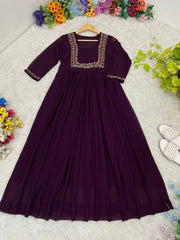 Elegant Wine Fox Georgette Kurti with Handwork