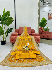 Elegant Yellow Designer Saree with Thread & Sequin Work - Japan Satin Silk