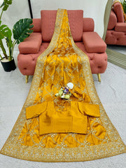 Elegant Yellow Designer Saree with Thread & Sequin Work - Japan Satin Silk