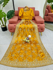 Elegant Yellow Designer Saree with Thread & Sequin Work - Japan Satin Silk