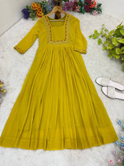 Elegant Yellow Fox Georgette Kurti with Handwork