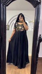 Ethereal Black Designer Gown in Faux Georgette with Thread & Sequin Work