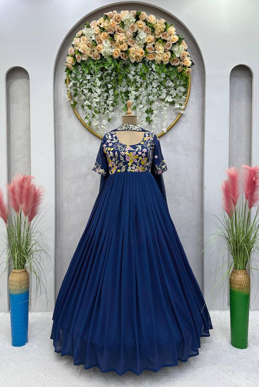 Ethereal Blue Designer Gown in Faux Georgette with Thread & Sequin Wor ManMohit Fashion Ethereal Blue Designer Gown in Faux Georgette with Thread & Sequin Wor ManMohit Fashion