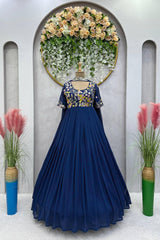 Ethereal Blue Designer Gown in Faux Georgette with Thread & Sequin Work
