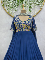 Ethereal Blue Designer Gown in Faux Georgette with Thread & Sequin Work