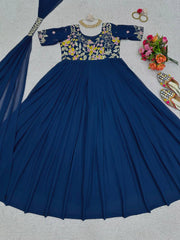 Ethereal Blue Designer Gown in Faux Georgette with Thread & Sequin Work