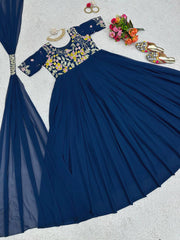 Ethereal Blue Designer Gown in Faux Georgette with Thread & Sequin Work