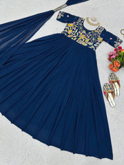Ethereal Blue Designer Gown in Faux Georgette with Thread & Sequin Work