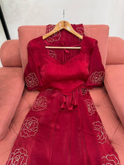 Exquisite Rani Pink Designer Saree with Handwork - Jimmy Chu Silk