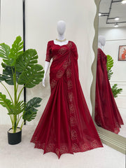 Exquisite Rani Pink Designer Saree with Handwork - Jimmy Chu Silk