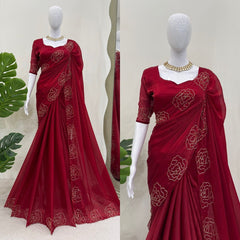 Exquisite Rani Pink Designer Saree with Handwork - Jimmy Chu Silk