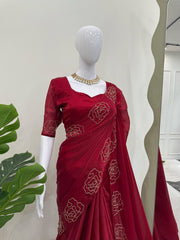Exquisite Rani Pink Designer Saree with Handwork - Jimmy Chu Silk