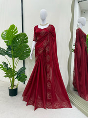 Exquisite Rani Pink Designer Saree with Handwork - Jimmy Chu Silk