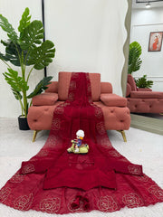Exquisite Rani Pink Designer Saree with Handwork - Jimmy Chu Silk