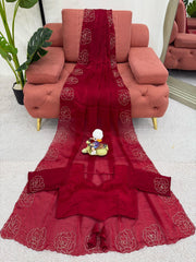 Exquisite Rani Pink Designer Saree with Handwork - Jimmy Chu Silk