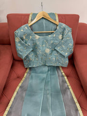 Exquisite Sky Blue Designer Saree with Fancy Lace & Sequin Work