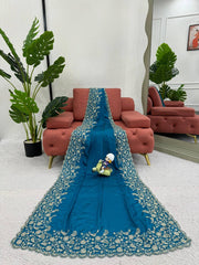 Exquisite Sky Blue Designer Saree with Thread & Sequin Work