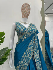 Exquisite Sky Blue Designer Saree with Thread & Sequin Work