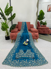 Exquisite Sky Blue Designer Saree with Thread & Sequin Work
