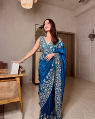 Exquisite Sky Blue Designer Saree with Thread & Sequin Work