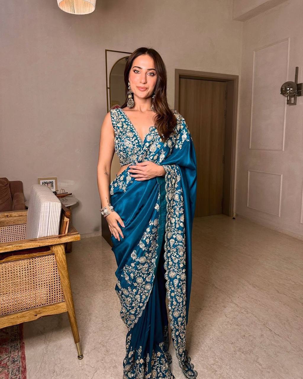 Exquisite Sky Blue Designer Saree with Thread & Sequin Work