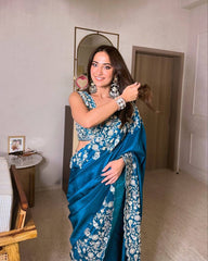 Exquisite Sky Blue Designer Saree with Thread & Sequin Work