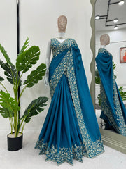 Exquisite Sky Blue Designer Saree with Thread & Sequin Work