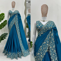 Exquisite Sky Blue Designer Saree with Thread & Sequin Work