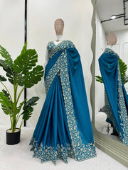 Exquisite Sky Blue Designer Saree with Thread & Sequin Work
