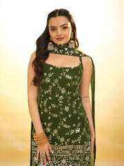 Glamorous Green Georgette Sharara Set with Sequin Embroidery & Dupatta – Ready to Wear (XS to XXL)