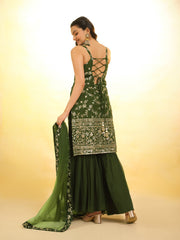 Glamorous Green Georgette Sharara Set with Sequin Embroidery & Dupatta – Ready to Wear (XS to XXL)
