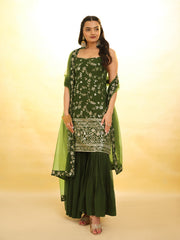 Glamorous Green Georgette Sharara Set with Sequin Embroidery & Dupatta – Ready to Wear (XS to XXL)