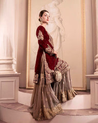 Glamorous Maroon Fox Georgette Mirror Work Top with Palazzo & Dupatta