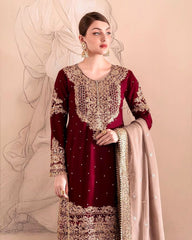 Glamorous Maroon Fox Georgette Mirror Work Top with Palazzo & Dupatta