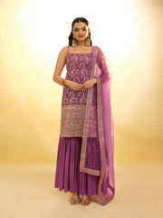 Glamorous Purple Georgette Sharara Set with Sequin Embroidery & Dupatta – Ready to Wear (XS to XXL)