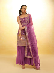 Glamorous Purple Georgette Sharara Set with Sequin Embroidery & Dupatta – Ready to Wear (XS to XXL)