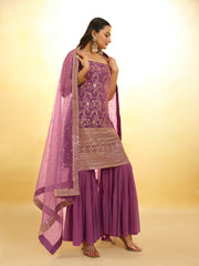 Glamorous Purple Georgette Sharara Set with Sequin Embroidery & Dupatta – Ready to Wear (XS to XXL)