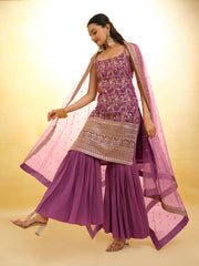 Glamorous Purple Georgette Sharara Set with Sequin Embroidery & Dupatta – Ready to Wear (XS to XXL)
