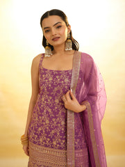 Glamorous Purple Georgette Sharara Set with Sequin Embroidery & Dupatta – Ready to Wear (XS to XXL)