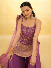 Glamorous Purple Georgette Sharara Set with Sequin Embroidery & Dupatta – Ready to Wear (XS to XXL)