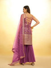 Glamorous Purple Georgette Sharara Set with Sequin Embroidery & Dupatta – Ready to Wear (XS to XXL)