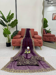 Gorgeous Purple Designer Saree with Thread & Sequin Work - Heavy Organza Silk